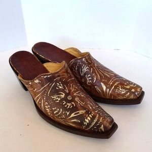 Old Gringo brown gold leather mules shoes